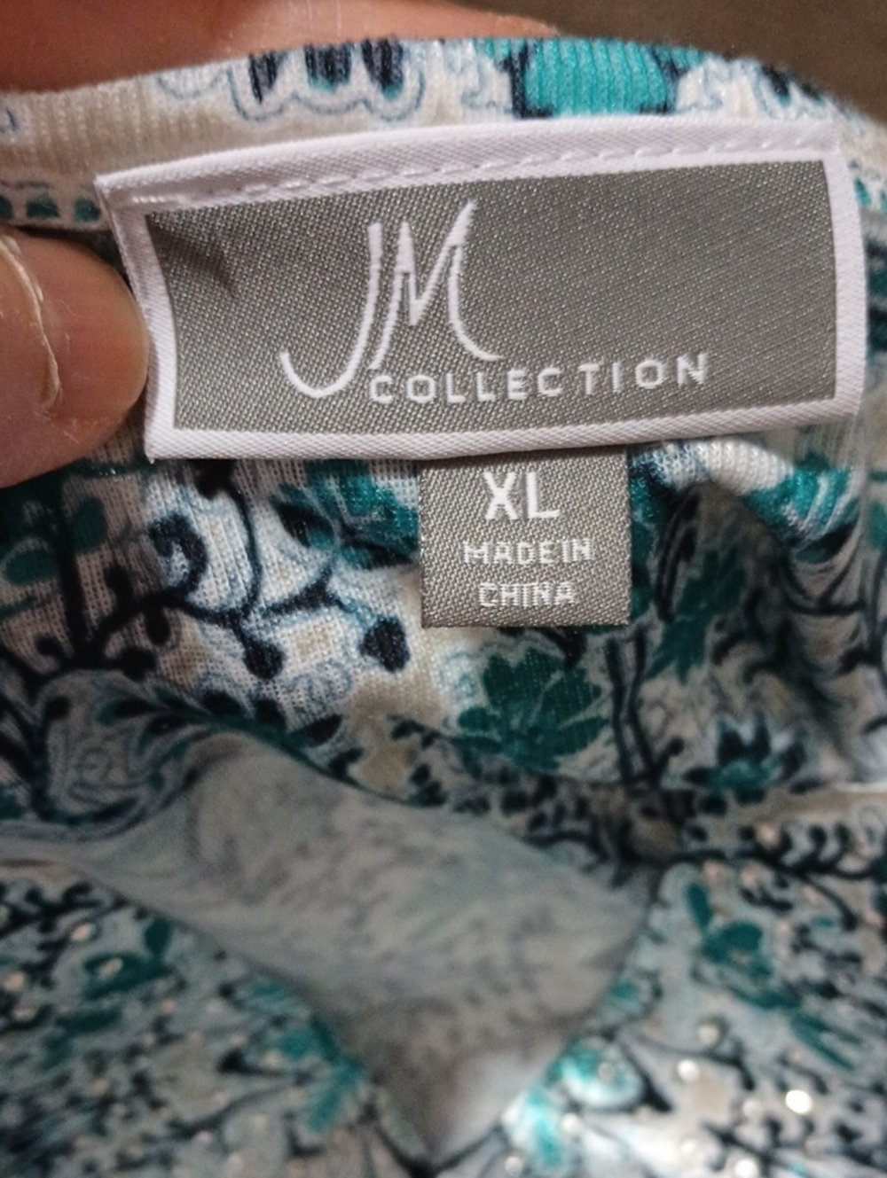 JM Collection Paisley Boho Tunic Top Beaded V-Neck XL Turquoise White NWOT - Picture 11 of 15